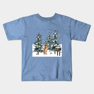 Winter Forest Deer Squirrels Kids T-Shirt